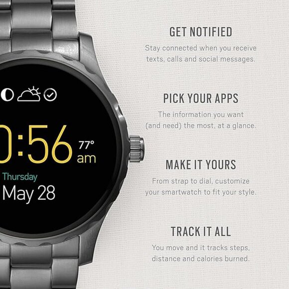 FOSSIL Q Marshal Gen 2 Smartwatch Smoke Gunmetal Stainless Steel 45mm FTW2108 - Picture 2 of 16